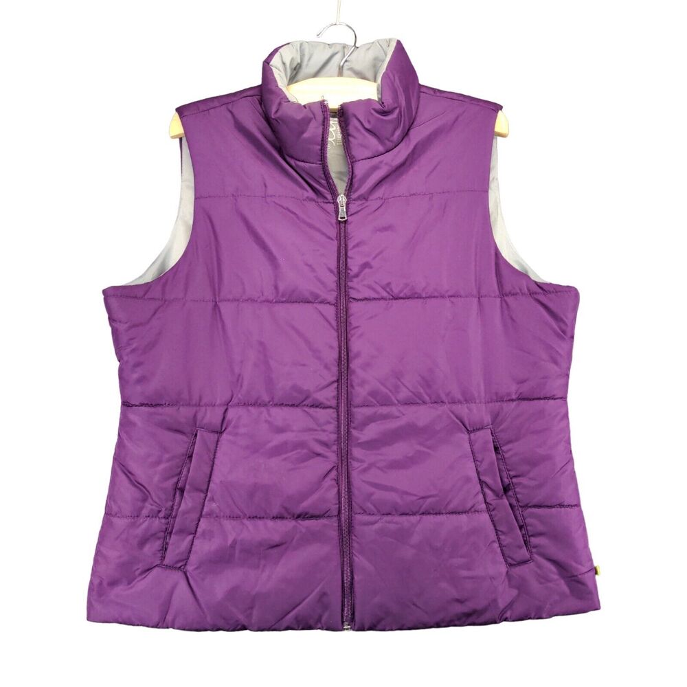 Made for Life Puffer Vest Womens Size L Purple Full Zip Pockets Sleeveless